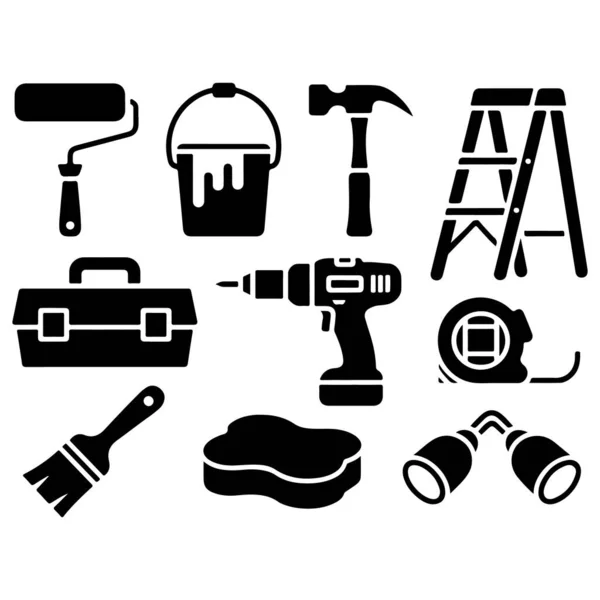 inşaat araçları ve ekipman simgesi seti