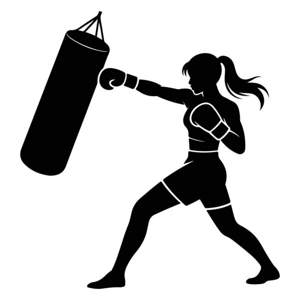 Boks eldivenli kadın boksör silueti