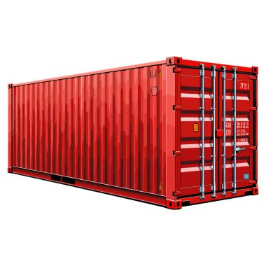 Kırmızı kargo konteynırı beyaz arka planda izole edildi.
