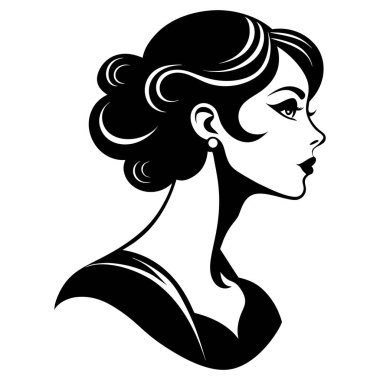 Siyah beyaz bir kızın vektör çizimi