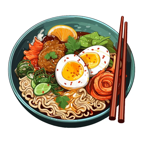 Çin yemeği mi? Kızarmış balık ve sahanda yumurtalı erişte. vektör karikatür çizimi