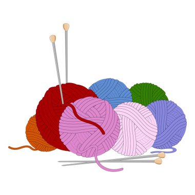 Örgü örmek için renkli iplik ve iğnelerin vektör çizimi