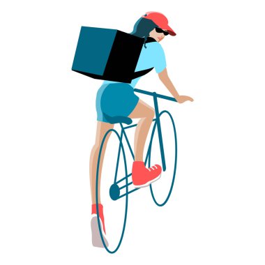 Çanta vektör illüstrasyonuyla bisiklete binen genç adam.