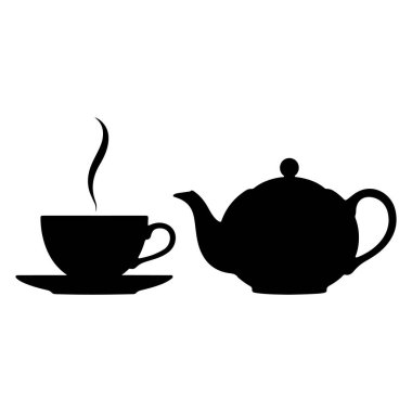 Bir fincan çay ikonu, siyah ve beyaz vektör illüstrasyonu