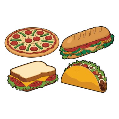 Çeşitli fast food ikonları.