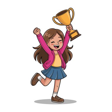 Kupa kupası karakteri olan mutlu kız