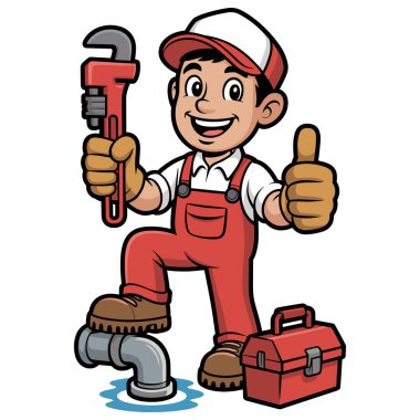 İngiliz anahtarı ve baş parmağı olan tamirci.