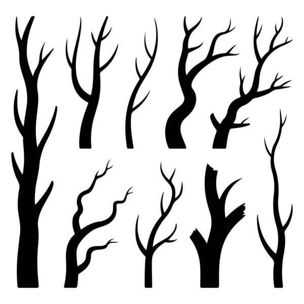 vector set of black trees. isolated on white background.