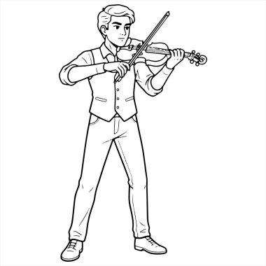 Genç adam keman çalıyor. vektör çizimi çizimi.