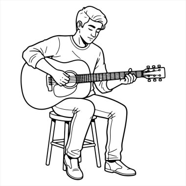 Gitar çalan adam. Müzisyenin çizimi.