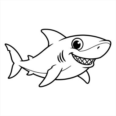Köpekbalığı, vektör illüstrasyonu, skeç, siyah ve beyaz