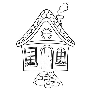 Ağaçlı el çizimi ev, vektör illüstrasyonu