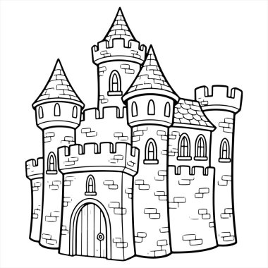 Ortaçağ renklerine sahip bir kale. Vektör. beyaz arkaplanda izole.