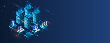 Veri koruması, gizlilik ve internet güvenliği kavramı. İş ve internet projesi için siber güvenlik. Veri güvenlik hizmetleri. Yaratıcı Web sunucu afişi. Sunuculu veya sunuculu veri merkezi için teknoloji kavramı.