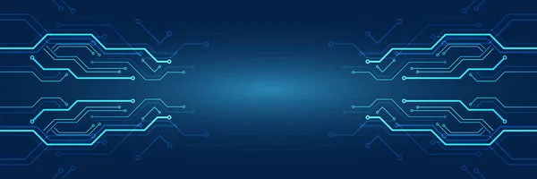 Hi tech devre kartı tasarımı yenilik kavramı. Soyut fütüristik geniş iletişim vektörü çizimi. Mavi arka planda bilim kurgu teknolojisi.