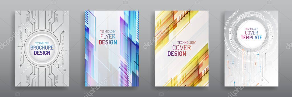 Abstract technology cover with circuit board. High tech brochure design concept. Set of Futuristic business layout. Futuristic Digital poster templates.
