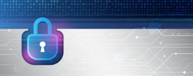 Siber Güvenlik ve bilgi ya da ağ koruması. Kalkan ve yüksek teknoloji elementlerine sahip internet güvenliği kavramı.