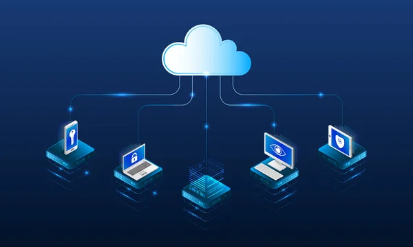 Centre Données Abstrait Système Réseau Bannière Vectorielle Hébergement Web Cloud — Image vectorielle