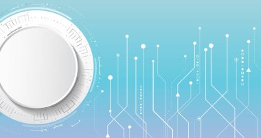 Futuristic blue technology background with white digital circuit lines and circular interface. Modern tech concept for data, innovation, and digital communication design.