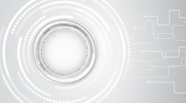 Temiz dairesel arayüzü, soyut dijital halkaları ve ince devre çizgileri, modern teknoloji, UI ve yenilik kavramları için ideal minimum fütüristik teknoloji arka planı.