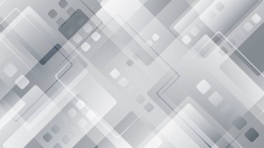 Modern tasarımı, dijital yapıyı, veri akışını ve kurumsal yeniliği temsil eden şeffaf geometrik katmanlar ve yumuşak gri gradyanlarla minimalist soyut teknoloji arka planı.