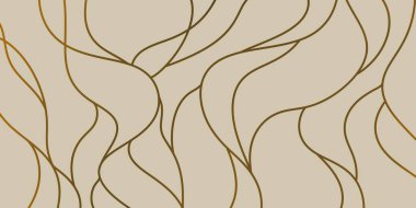   Sakin ve rahatlatıcı arka plan uygulamaları için bej üzerine açık kahverengi, yumuşak dalgalı soyut çizgiler.