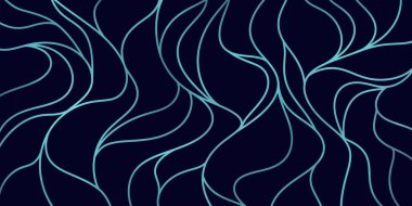 Derin deniz mavisi arka plan, akan metalik çizgiler, dekorasyon için lüks soyut tasarım.