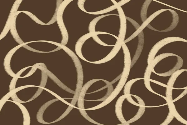 Koyu arkaplanda organik beyaz girdapları olan zarif bej soyut dolambaçlı çizgi deseni, lüks minimalist tasarımlar için ideal.