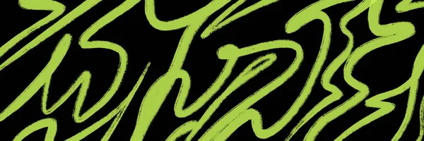 Siyah zemin üzerinde parlak sarı çizgiler, psikedelik ya da fütüristik markalaşma için lüks, yeşil, soyut kıvrımlar.