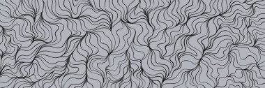 Katmanlı siyah hatları ve sofistike derinliği olan serin gri soyut dalgalı doku, lüks topoğrafik harita, arazi görselleştirmesi veya meditasyon primsiz dikişsiz tasarımlar için harika.