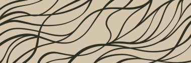 Dalgalı siyah çizgileri ve yumuşak derinliği olan krem soyut dalgalanma deseni, dingin su veya meditasyon amaçlı damgalamaya uygundur.