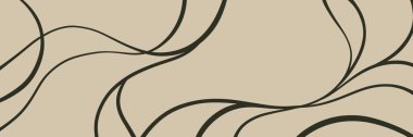 İnce siyah kıvrımlı ve organik akışlı bej soyut dalgalı çizgi deseni, minimalist lüks duvar kağıdı veya kumaş için ideal.