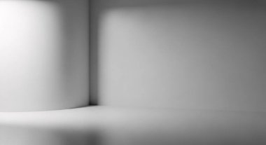 Eğri silindirik şekiller ve yumuşak ışık eğimlerinin dramatik bir mimari atmosfer oluşturduğu minimalist tek renkli soyut bir sahne..