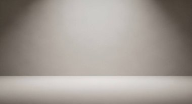 Pürüzsüz bir duvar ve ışık zemini ve ürün ve insan fotoğrafçılığı için uygun ince vignette ile minimum nötr gri stüdyo arkaplanı