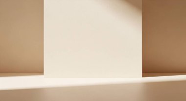 Sıcak röfleler ve sakin geometrik kompozisyon yaratan, beyaz duvarlar ve dikdörtgen boşluklu, güneşli bir iç mekan..