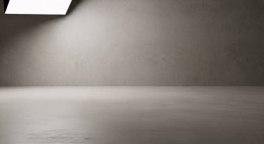 Pürüzsüz bir zemin ve yumuşak yukarıdan aydınlatılmış sade bir duvarın yer aldığı minimalist, boş bir stüdyo alanı, fotoğrafçılık için sakin, nötr bir zemin oluşturuyor..