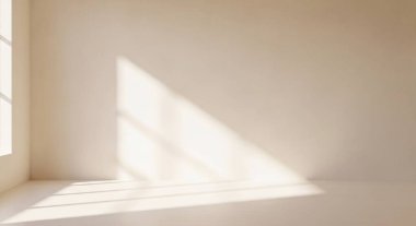 Minimalist interior bathed in warm sunlight creating soft shadows.