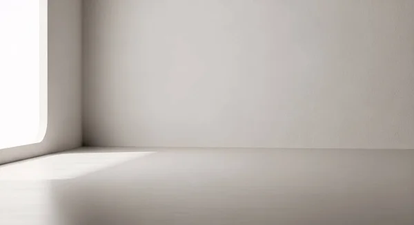 Parlak, boş bir iç köşe. Pencereden gelen yumuşak gün ışığı sakin gölgeler ve temiz boş bir yüzey yaratıyor.