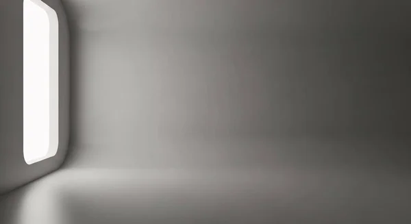 Minimalist gri pullu bir iç döşeme, düz yüzey boyunca yumuşak bir parıltı oluşturan dikdörtgen duvar ışığı paneline sahip..