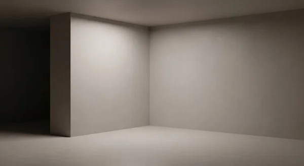 Yumuşak dolaylı aydınlatma, boş duvarlar ve sakin bir mimari alan yaratan bir kapı..