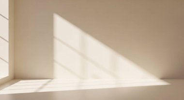 Soft daylight enters through a window, casting a triangular shadow across a calm, empty interior wall.