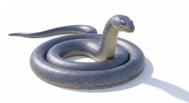 Koyu renkli parlak bir kobra, başı parlak beyaz bir zemin üzerinde yükselir, vurmaya hazırdır, gerilim ve çarpıcı duruş sergilerler..