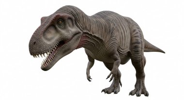 Gerçekçi bir Tyrannosaurus Rex modeli, izleyiciye doğru yürürken ağzı açık bir şekilde dişlerini gösteriyordu..