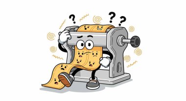 Animasyon makarna hamuru bir makineden geçer.