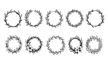 El çizimi çiçek çerçevesi seti