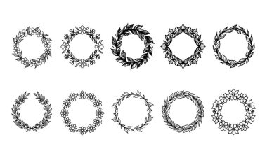 Elle çizilmiş çiçek çerçeve kümesi