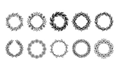 Elle çizilmiş çiçek çerçeve kümesi