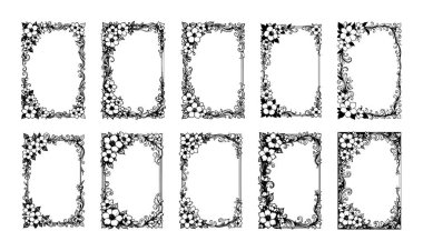 Elle çizilmiş çiçek çerçeve kümesi