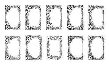 Elle çizilmiş çiçek çerçeve kümesi