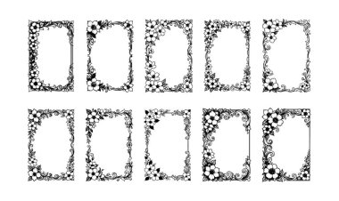 Elle çizilmiş çiçek çerçeve kümesi